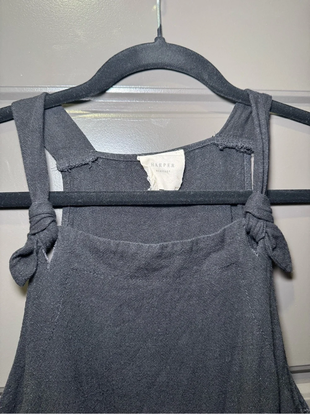 Knot-Shoulder Black Tank Top